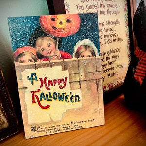 Vintage Style Halloween Decor Plaque Shelf Sitter Kitsch Children Pumpkin Retro Halloween Plaque Sign Halloween Decoration Fall Farmhouse