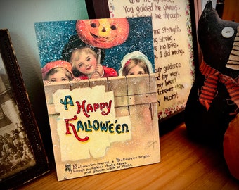 Targa di Halloween in stile vintage – Decorazione kitsch a forma di zucca per bambini