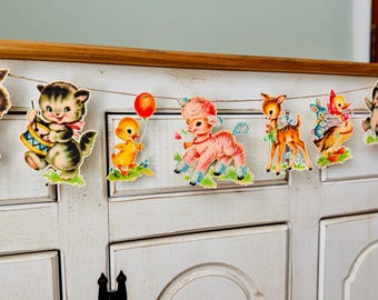 Retro Baby Animals Banner: 1950s Kitsch Baby Shower Decor