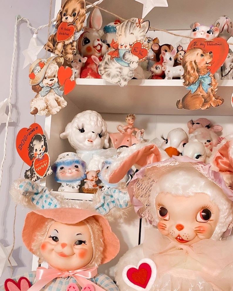 Retro Valentines Banner: Kitsch Kitty & Puppy Garland image 8