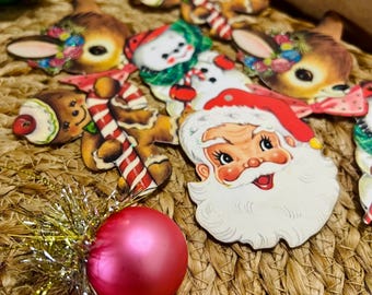 Handmade Vintage Christmas Gift Tags, Kitsch Retro Holiday Decor (Set of 8)