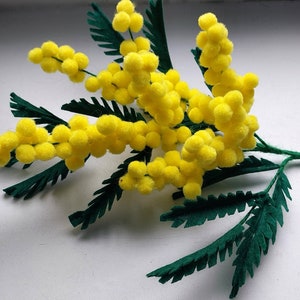 Felted flowers yellow mimosa branch image 1