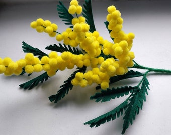 Felted flowers yellow mimosa branch