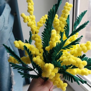 Felted flowers yellow mimosa branch image 2