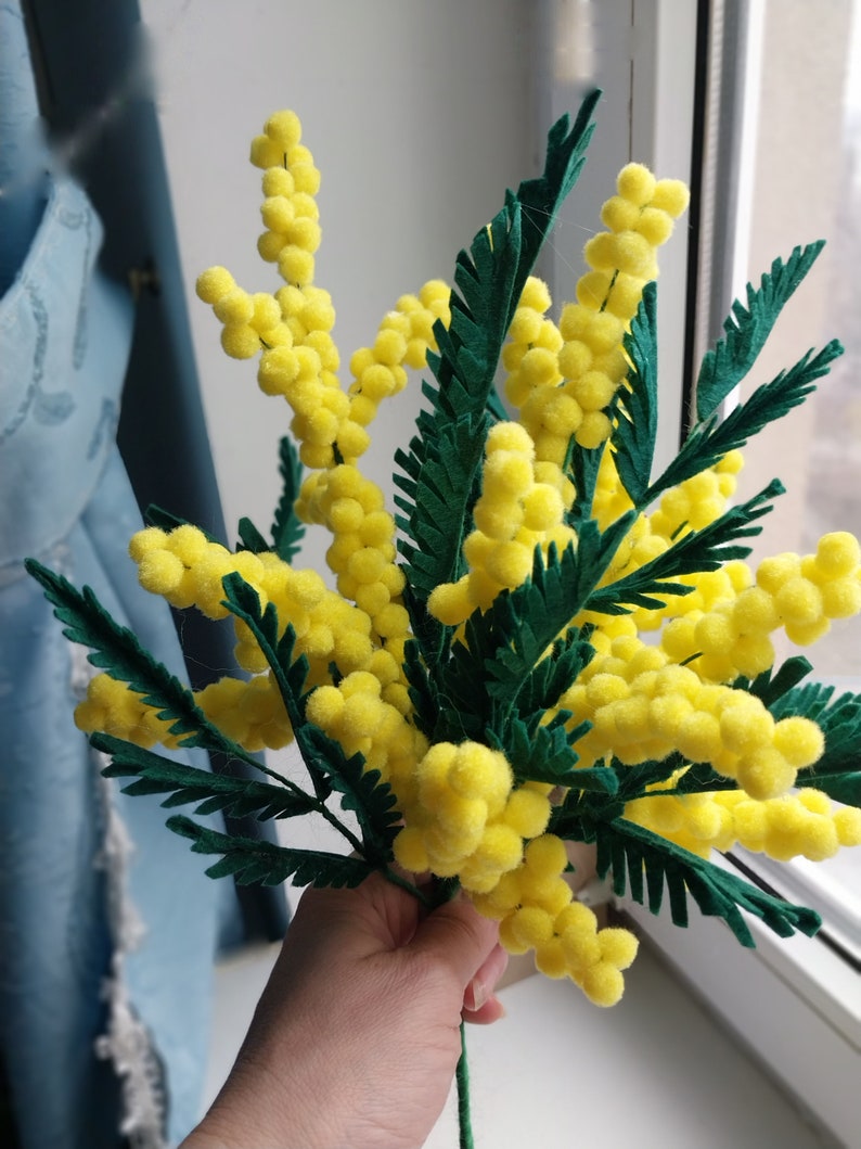 Felted flowers yellow mimosa branch Bild 2