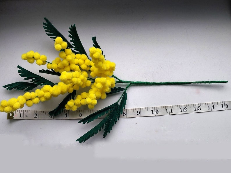 Felted flowers yellow mimosa branch image 4