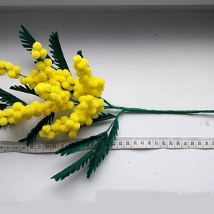 Felted flowers yellow mimosa branch image 5