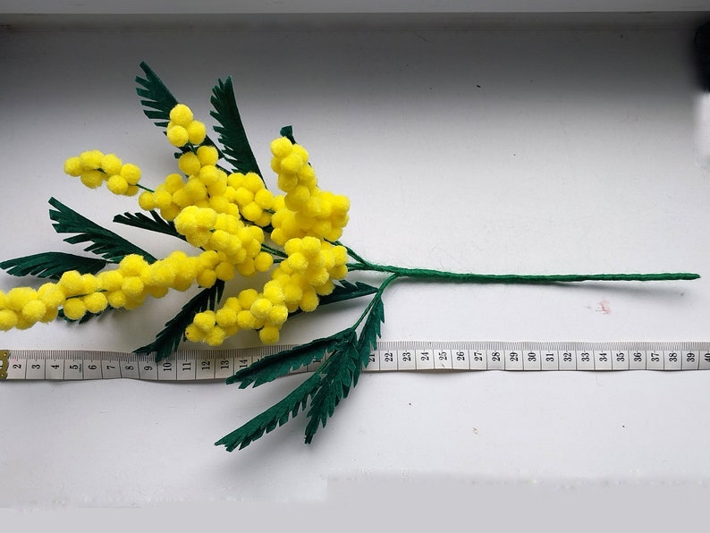 Felted flowers yellow mimosa branch image 5