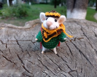 Felted dressed mouse with a backpack