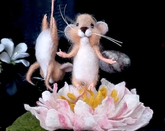 Felted mouse yoga zen composition