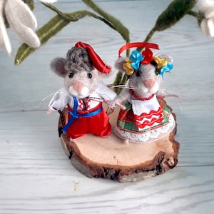 Felted mice miniature in traditional Ukrainian outfit