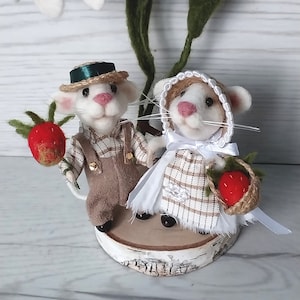 Needle felted  mice miniature in country style wedding gift for a couple