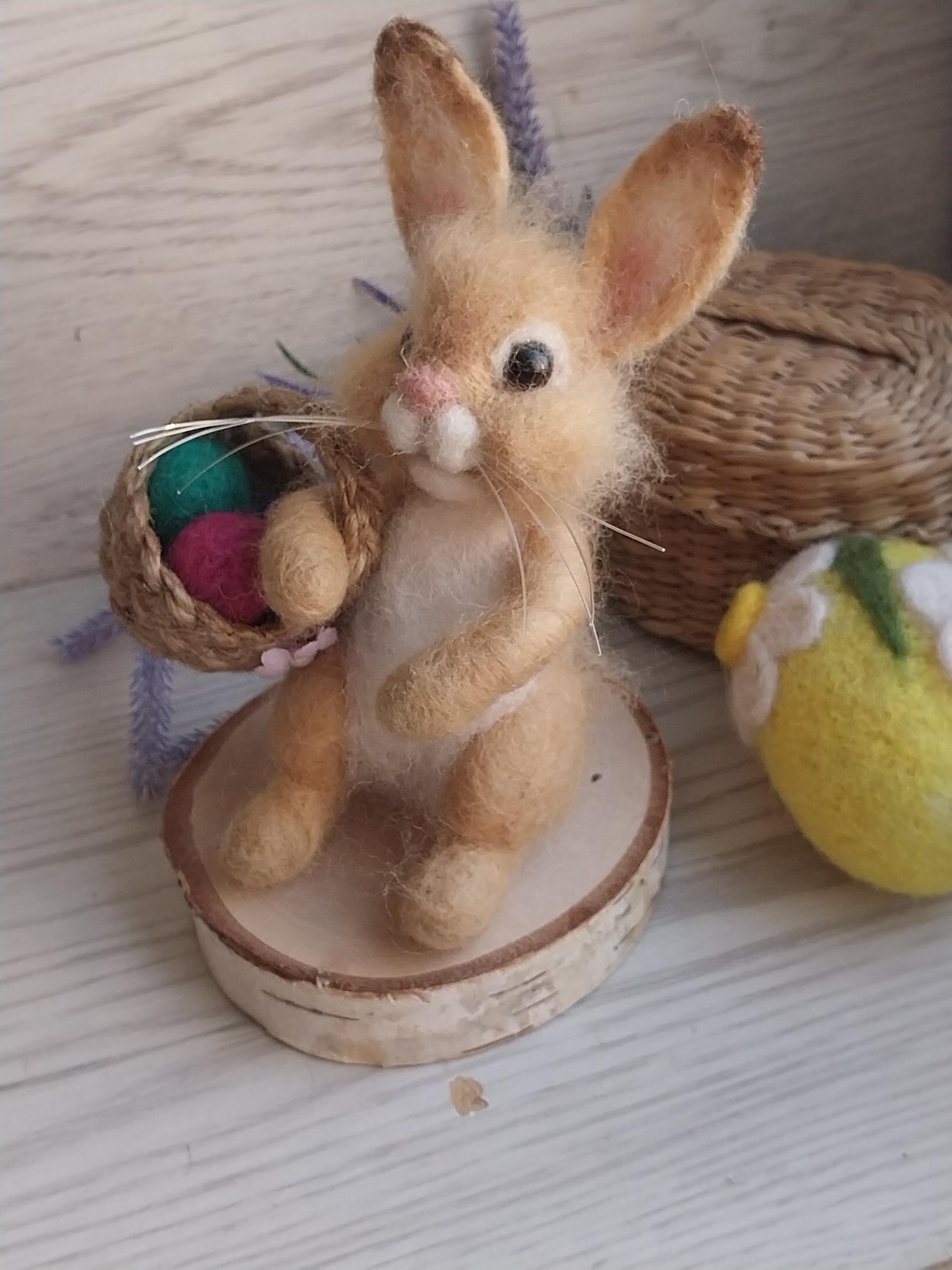 Needle Felted Easter Bunny With Basket: Wool Easter Decoration - Etsy