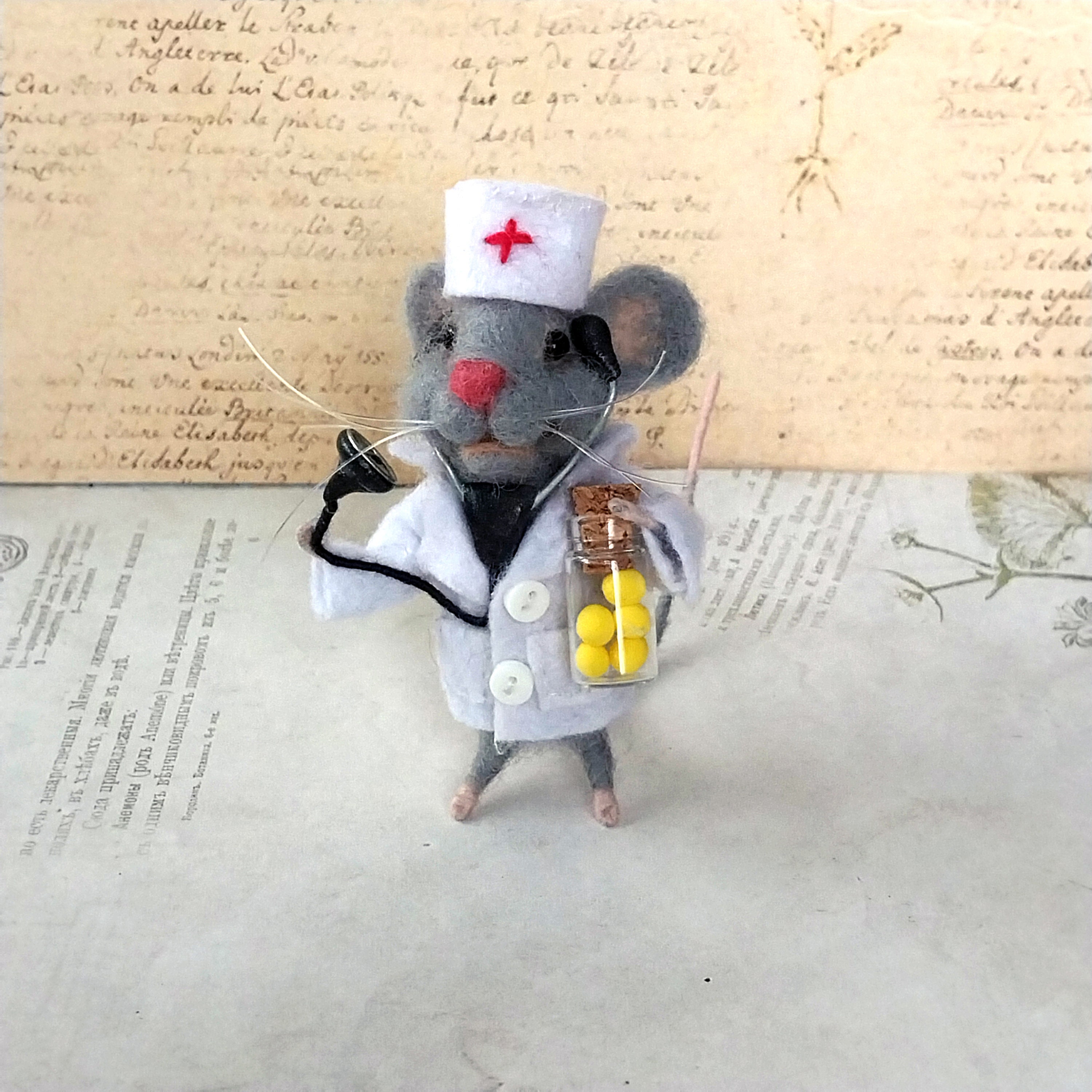 Buy Felted Doctor Mouse With Stethoscope Gift for Physician Online