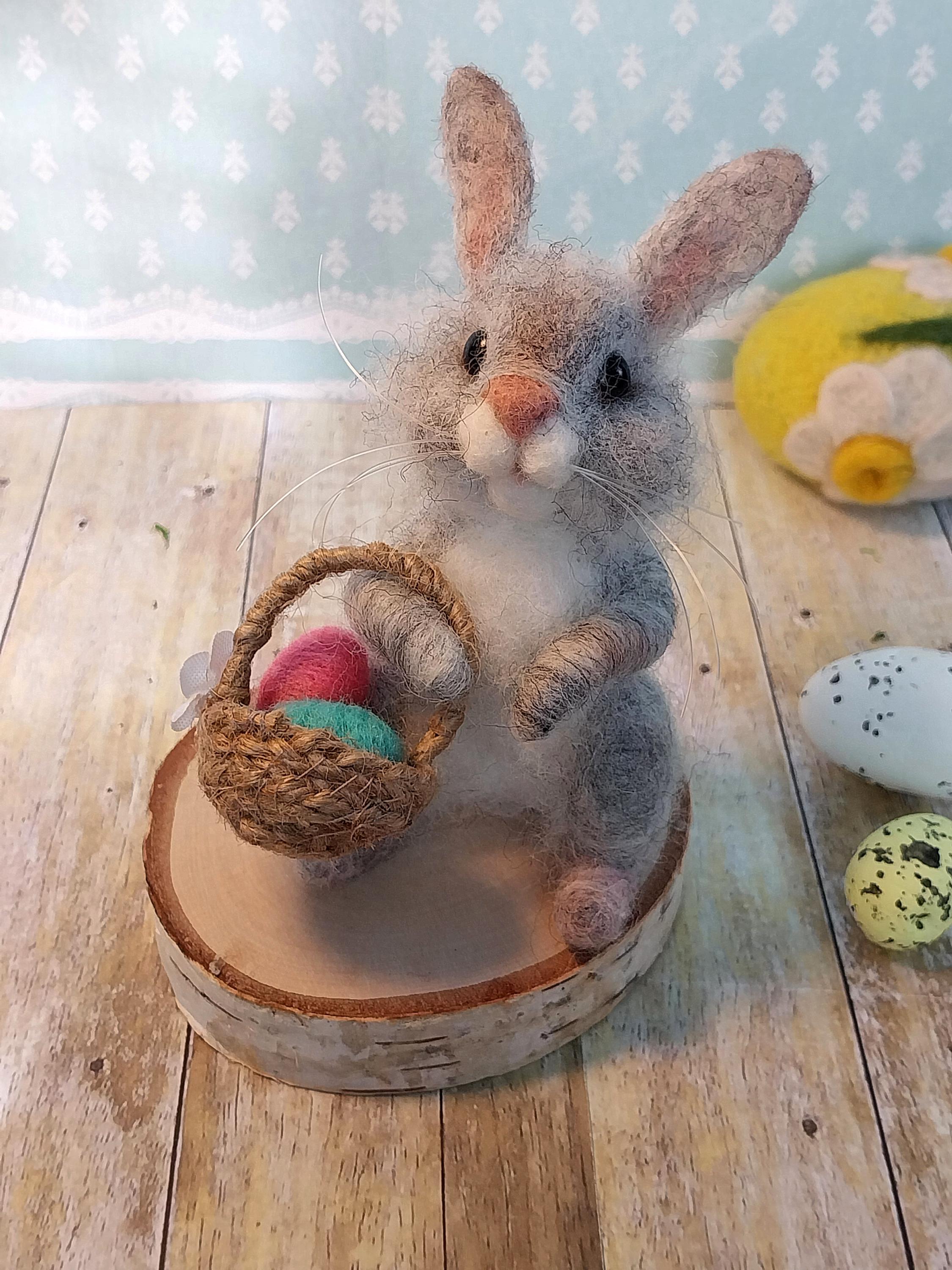 Needle Felted Easter Bunny With Basket: Wool Easter Decoration - Etsy