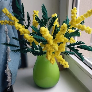 Felted flowers yellow mimosa branch image 3