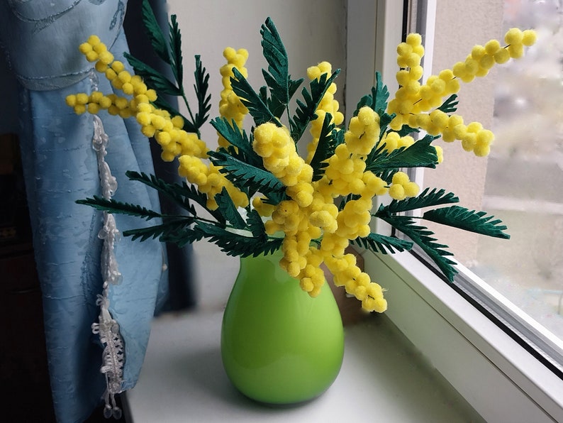 Felted flowers yellow mimosa branch image 3