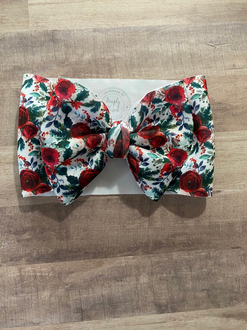 Clip Christmas Floral Puff Head Wrap or Piggy Bows Nylon