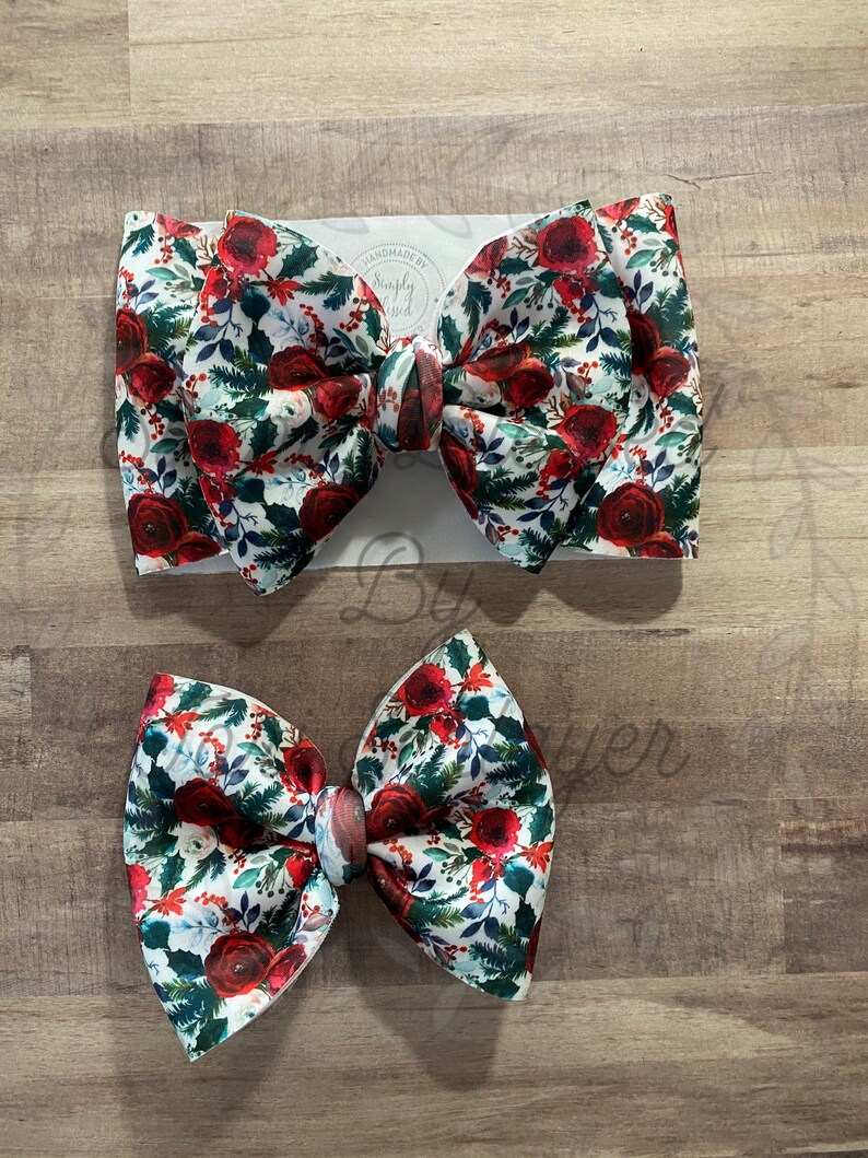 Clip Christmas Floral Puff Head Wrap or Piggy Bows Nylon
