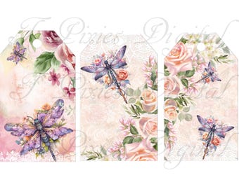 Rainbow Dragonfly Ephemera Kit | 29 Pages | Printable Tags, Pockets & Cards