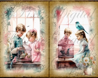 Vintage Country Cottage Bird Lovers Printable Junk Journal Kit