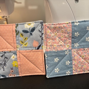 Handcrafted Patchwork Mug Rugs - Set of 2 | Quilted Coasters | Cottagecore