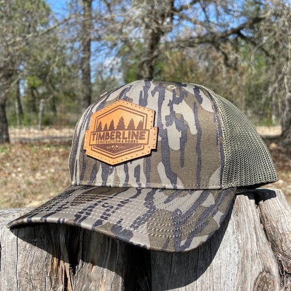 Custom Camo Leather Patch Hat Mossy Oak Realtree Laser Engraved Custom Company Logo Hunting Promotional Gift Personalized Unisex Trucker Cap