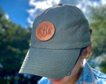 Custom Leather Patch DAD HAT, Laser engraved logo on leather patch hat for your business or organization