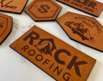 Full Grain Leather Patch Optional hook and loop For Your Custom Logo Use for bags hats shirts beanies and more.