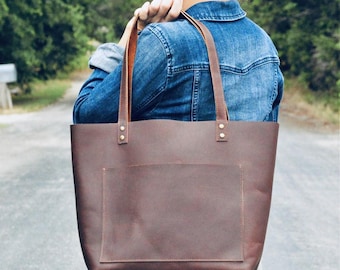 The Austin Large Brown Leather Pocketed Tote Bag-The Best Tote Bag