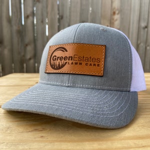 Custom Leather Patch TRUCKER Hats, Laser engraved logo on leather patch hat for your business or organization image 6
