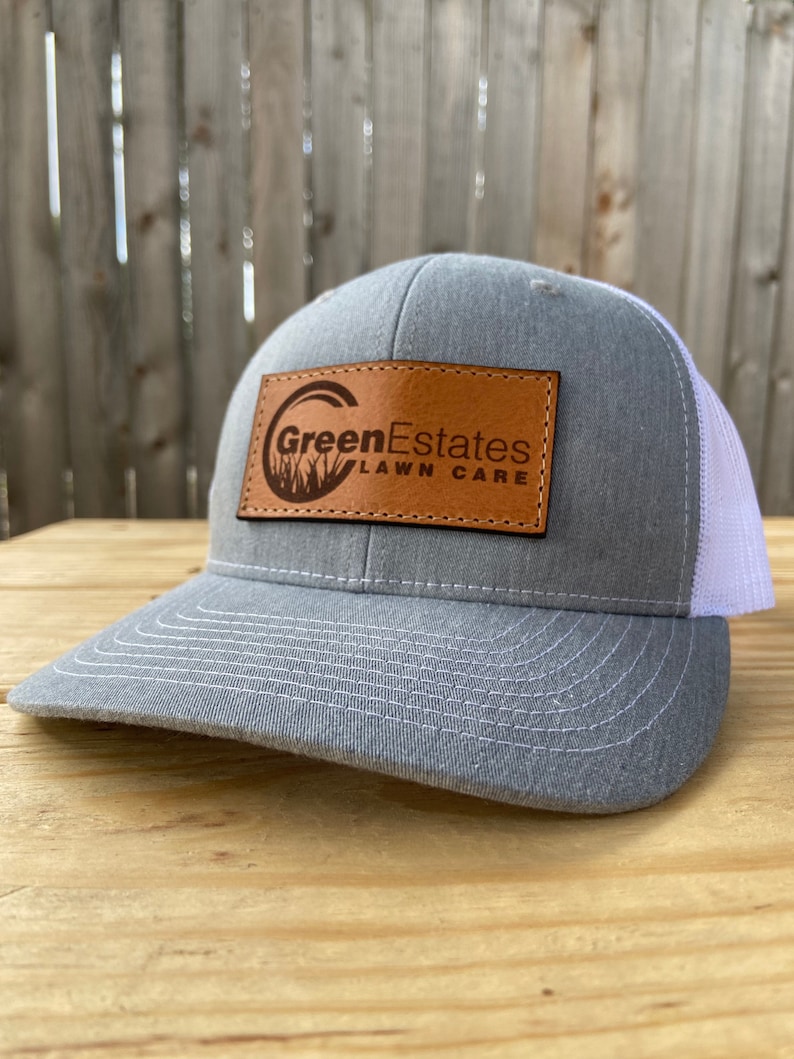 Custom Leather Patch TRUCKER Hats, Laser engraved logo on leather patch hat for your business or organization image 6
