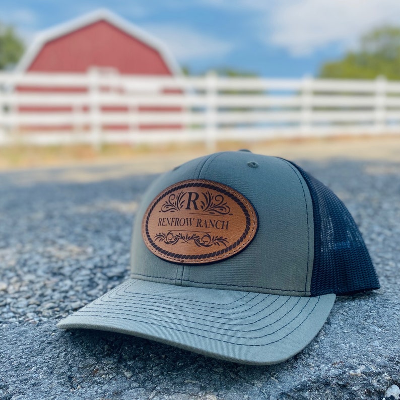 Custom Leather Patch TRUCKER Hats, Laser engraved logo on leather patch hat for your business or organization image 9