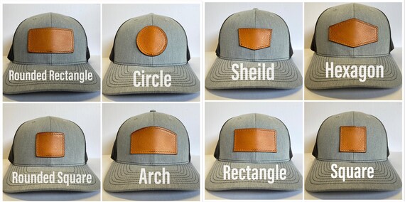 Custom Leather Ohio Flag Patch Hat. Ohio Leather Truck Hat. Laser Engraved Patch Hat. Light Tan / Gray/Black