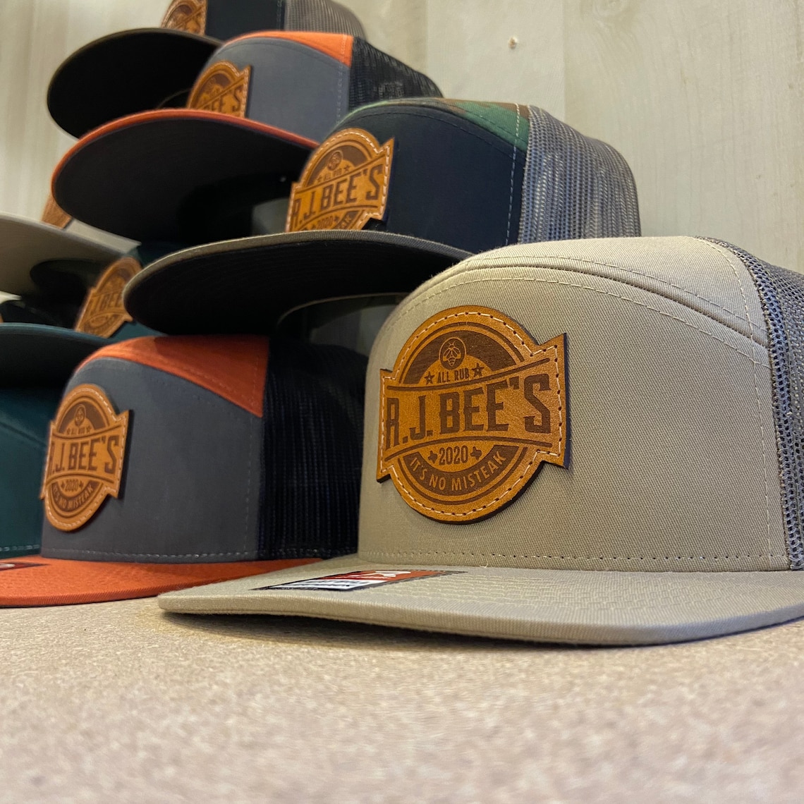 FLAT BILL Custom Leather Patch Hats Laser Engraved Logo on Etsy