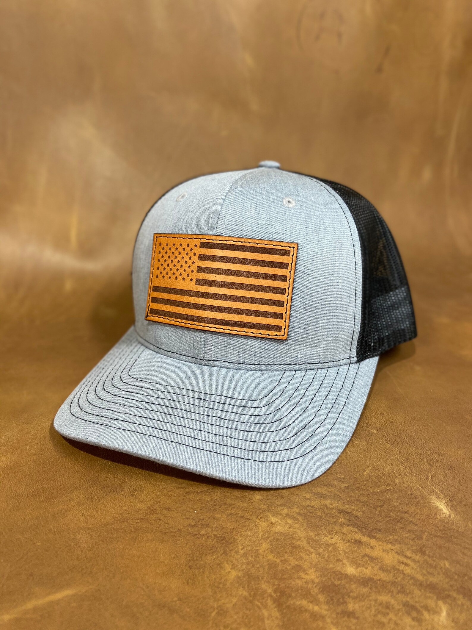American Flag Leather Patch Trucker Hat The best 4th of July | Etsy