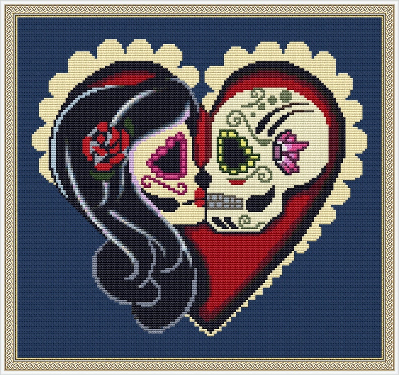 sugar skull cross stitch pattern love cross stitch