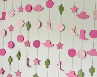 Pink Cowgirl Rodeo Garlands | My First Rodeo Birthday Decor | Cowgirl Bachelorette Bridal | Cowgirl Boots Hat Cactus Desert Hot Pink Fuscia
