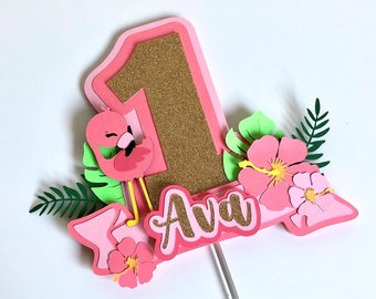 Personalisierbarer Flamingo-Geburtstagstortenaufsatz | Tropisches Sommerparty-Motto
