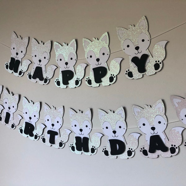 Wolf Birthday Banner | Arctic Animal Theme Winter Wonderland Baby Shower First Birthday | Onederland Party Decorations | Baby Animals
