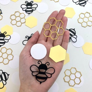 Bee Table Confetti | Honey Bee Party Decorations | Bees Honeycomb Yellow Gold Glitter White | Birthday Party Shower Decorations