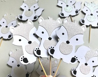 Decorazioni per cupcake a forma di volpe artica / Animali artici / Decorazioni per feste a tema "Paese delle meraviglie invernale"