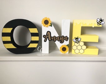 Bee Paper Mache Letters | Customize Age and Name | Sweet as Can Bee Party Decorations