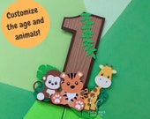 Customizable Safari Jungle Cake Topper Any Age, Any Animal Custom Cake Topper Into the Jungle, Two Wild Theme, Tiger Giraffe Monkey Lion