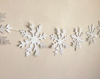 Glitter Snowflake Garland | White Glitter and Silver Glitter | Winter Wonderland Theme Party Decorations | Onederland, Arctic Animals Theme
