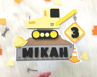 Construction Cake Topper | Customizable Birthday Party Decor