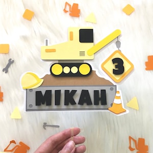 Construction Cake Topper | Construction Theme Birthday Party | Customizable Name and Age Topper | First Birthday, 2nd Bday, 3rd Bday