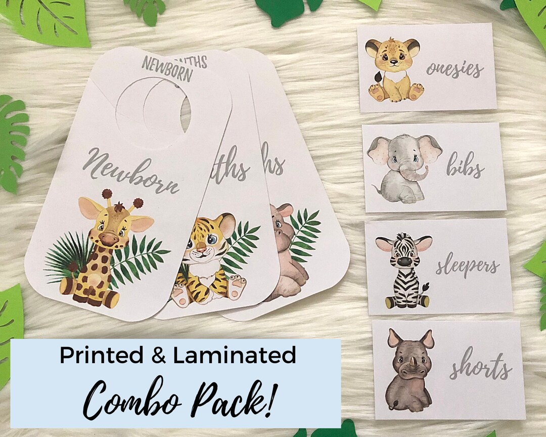 COMBO PACK Laminated Baby Closet Dividers &amp; Drawer Labels | Safari Baby ...