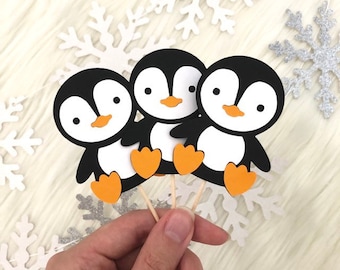 Decorazioni per cupcake a forma di pinguino / Animali artici / Decorazioni invernali da sogno