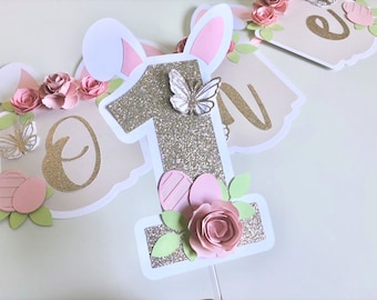 Customizable Floral Bunny Cake Topper | Birthday Easter Theme Decor